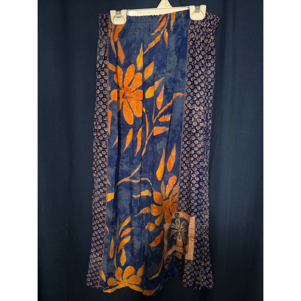 Vintage Bali Emerald Floral 2 Piece Set Top and Maxi Skirt Blue Orange Petite - Picture 2 of 4